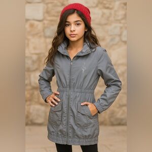 Baby Phat Girlz Gray Ruffle Collar Parka Jacket Zip Front Girls Size XL 14/16